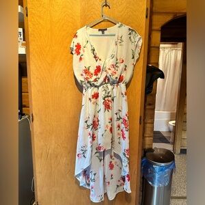 Size L White/Floral High Low Dress